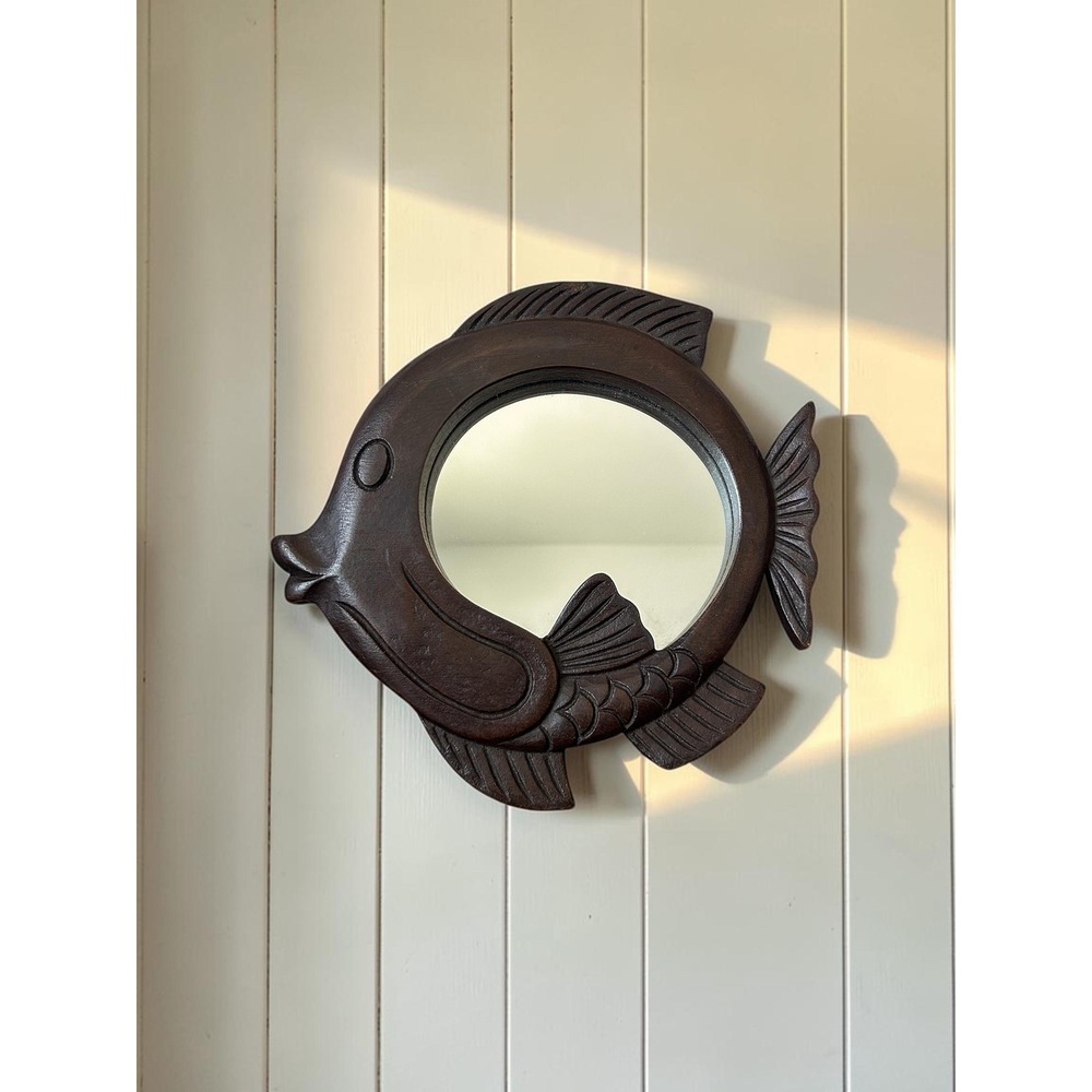 Vintage Carved Wood Fish Mirror - Coastal Wall Decor - Nautical Beach House